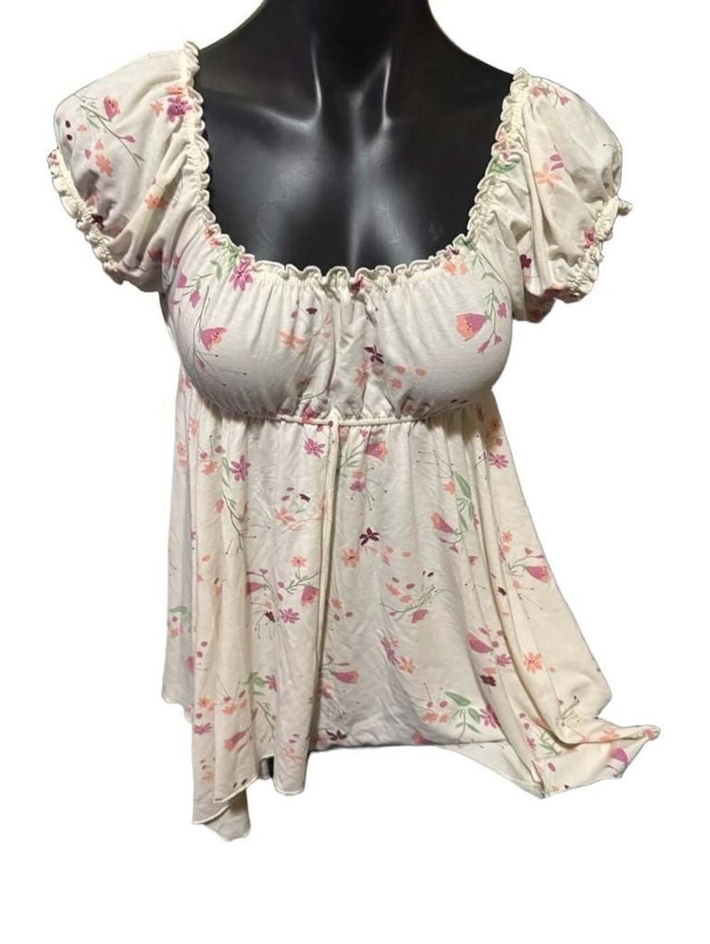 Lemon Tart Floral Ruffle Sleeve Mini Dress Size M White Pink Floral